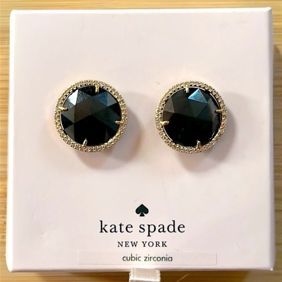 Brand New KATE SPADE She Has Spark Goldtone Metal & Black Crystal Stud Earrings - Picture 4 of 12